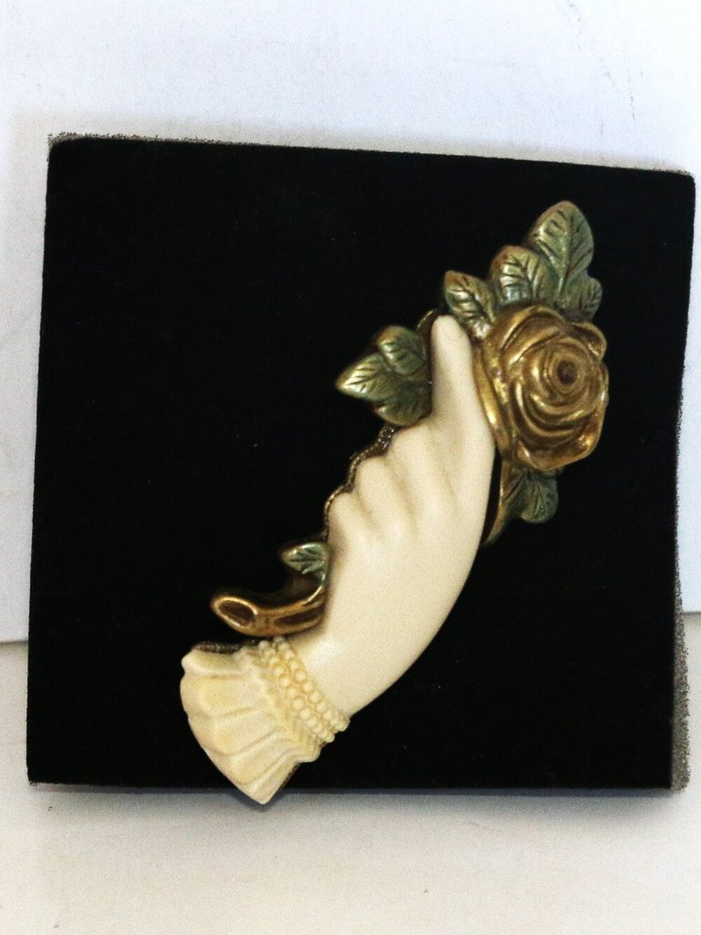 Victorian-Style Lucite Brooch-Hand Holding Rose